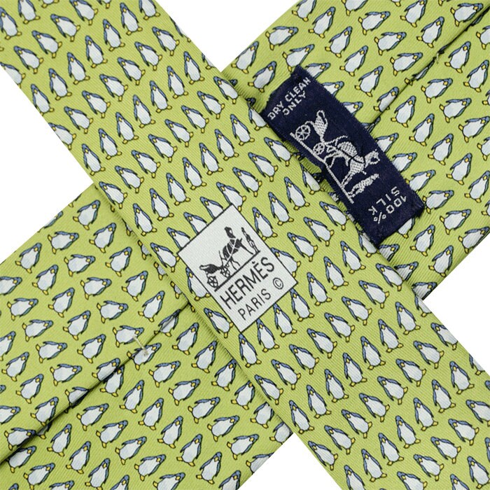 Hermes Men's Silk Tie Whimsical Penguins Pattern 5143
