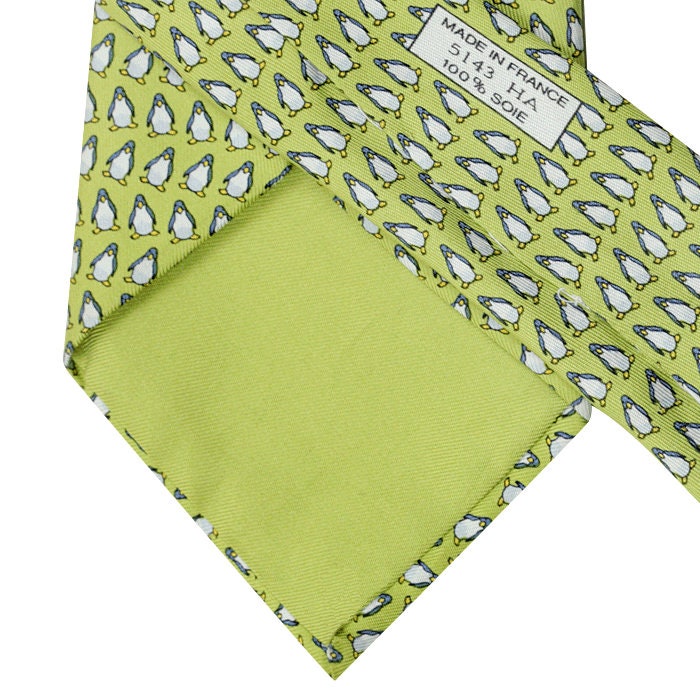 Hermes Men's Silk Tie Whimsical Penguins Pattern 5143