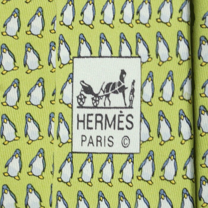 Hermes Men's Silk Tie Whimsical Penguins Pattern 5143