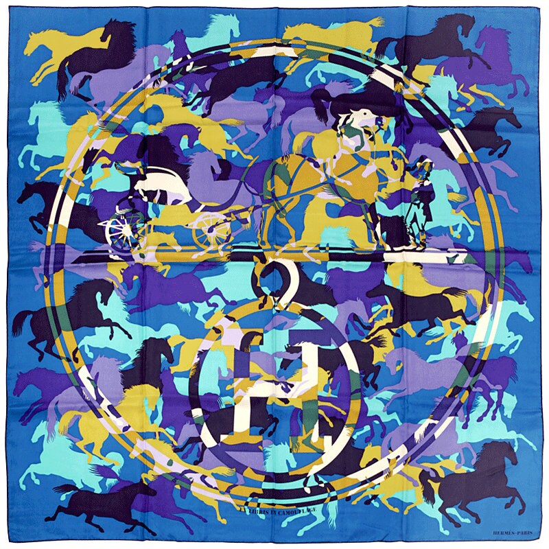 Hermes Scarf "Ex-Libris en Camouflage" by Benoit Pierre Emery 90cm Silk