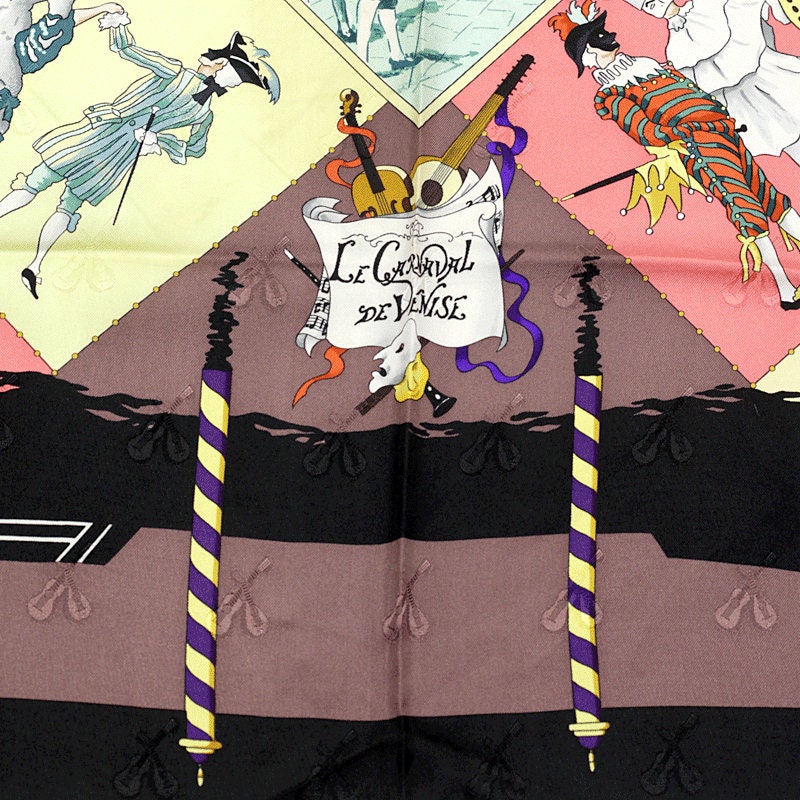 Hermes Scarf "Le Carnaval de Venise" by Hubert de Watrigant Vintage 90cm Silk Jacquard