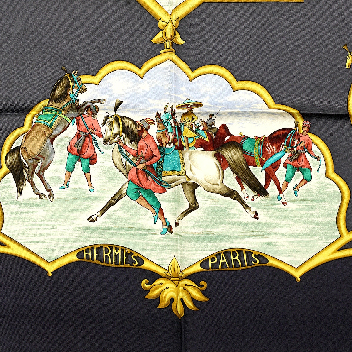 Hermes Scarf "Les Chevaux des Moghols" by Jean De Fougerolle Vintage 90cm Silk