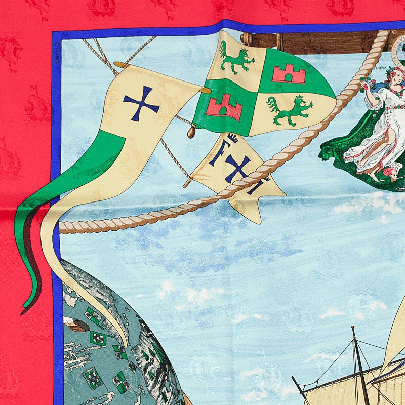Hermes Scarf "Christophe Colomb Decouvre L'Amerique" by Carl De Parcevaux 90cm Silk