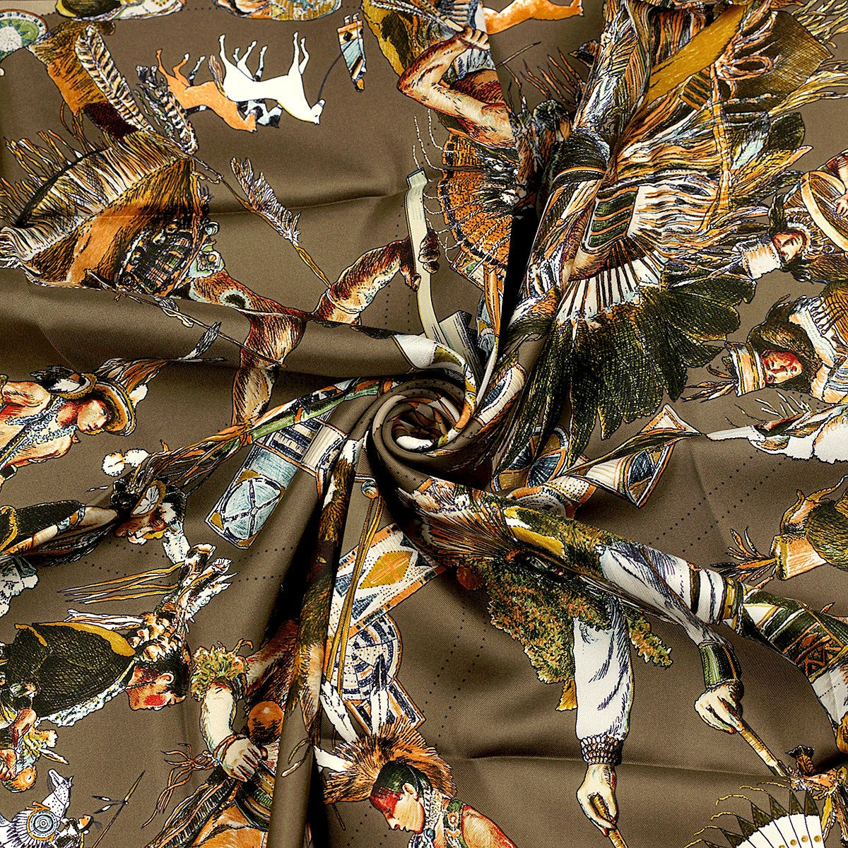 Hermes Scarf "Les Danses des Indiens" by Kermit Oliver 90cm Silk