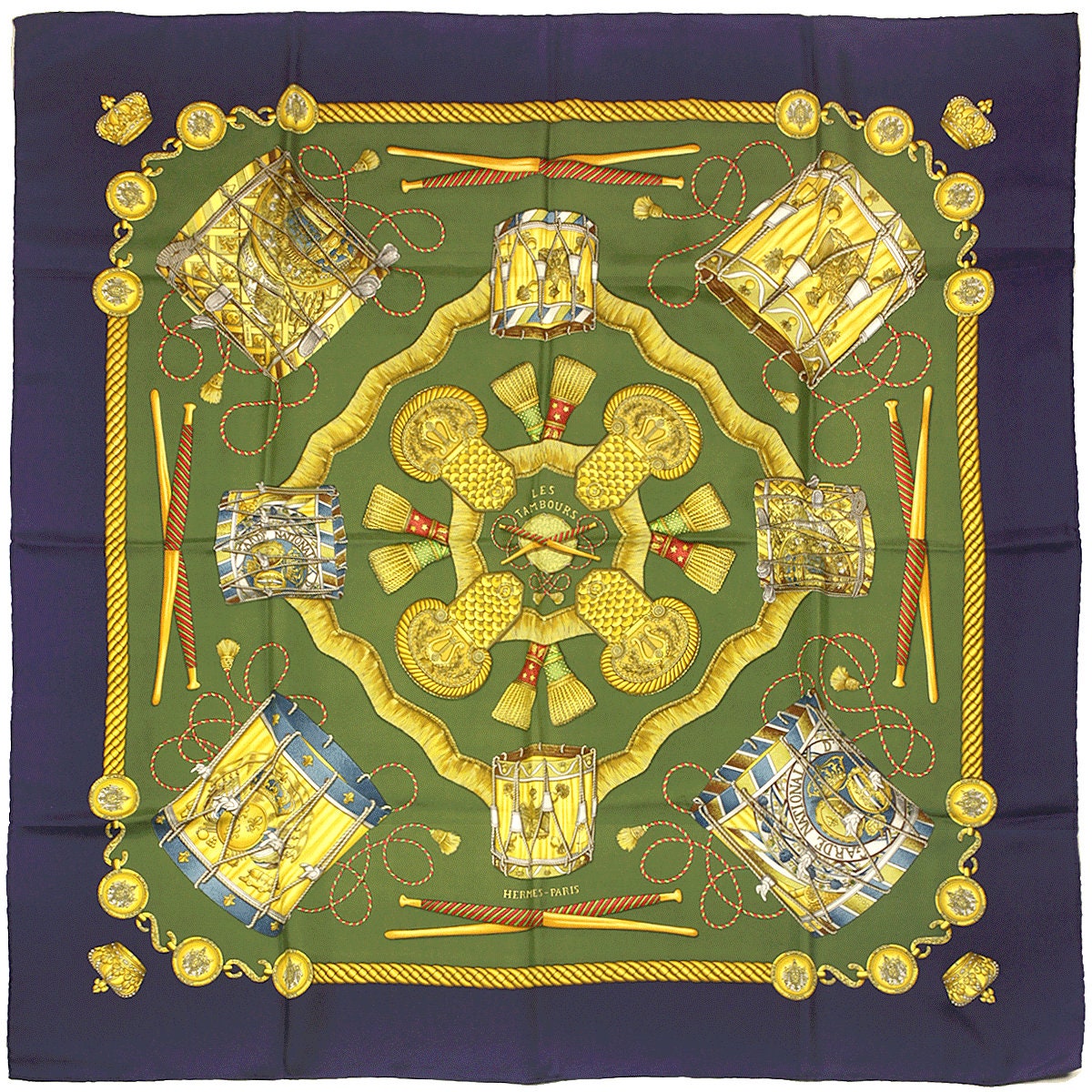Hermes Scarf "Les Tambours" by Joachim Metz Vintage 90cm Silk | Carre Foulard