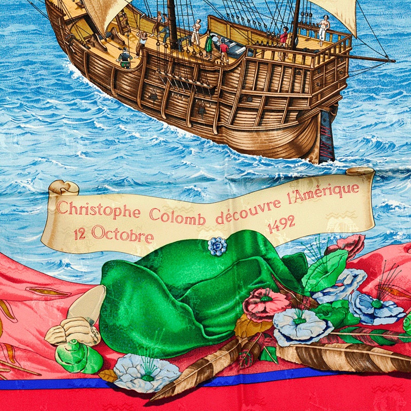 Hermes Scarf "Christophe Colomb Decouvre L'Amerique" by Carl De Parcevaux 90cm Silk