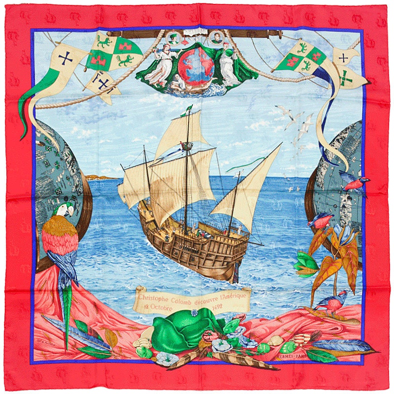 Hermes Scarf "Christophe Colomb Decouvre L'Amerique" by Carl De Parcevaux 90cm Silk