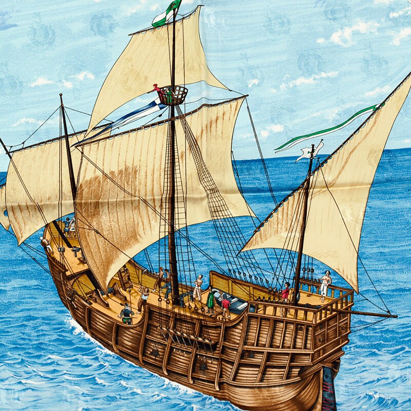 Hermes Scarf "Christophe Colomb Decouvre L'Amerique" by Carl De Parcevaux 90cm Silk