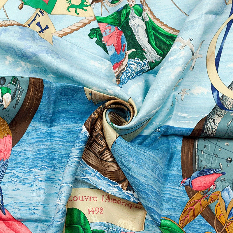 Hermes Scarf "Christophe Colomb Decouvre L'Amerique" by Carl De Parcevaux 90cm Silk