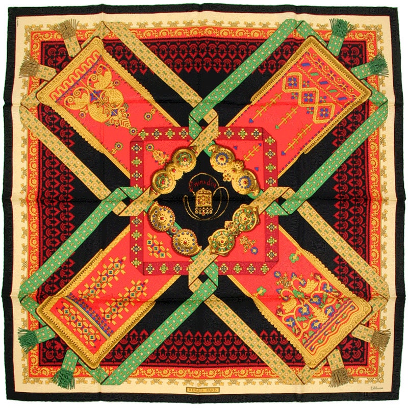 Hermes Scarf "Brins d'Or" by Julia Abadie Vintage 90cm Silk