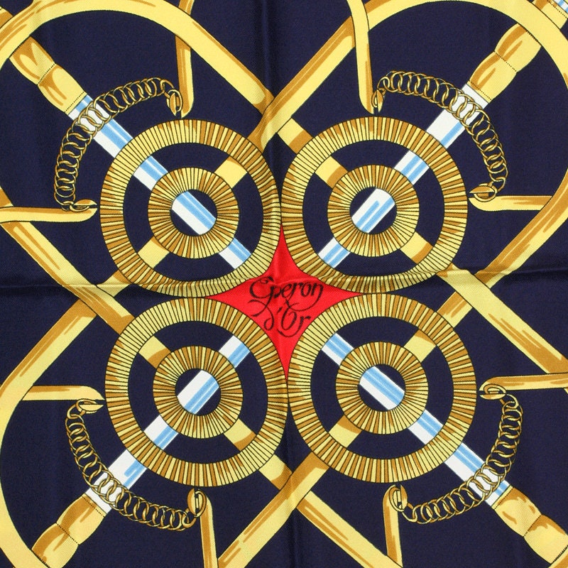 Hermes Scarf "Eperon d'Or" by Henri d'Origny Vintage 90cm Silk