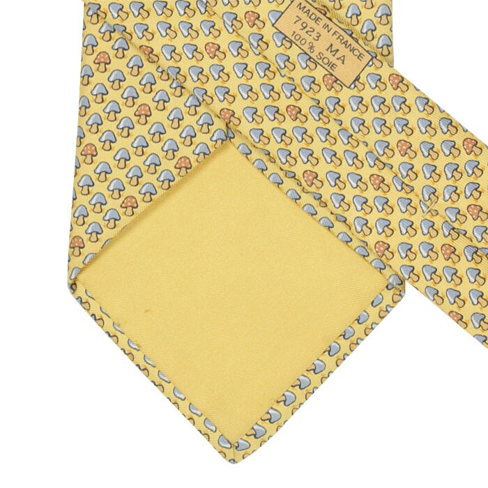 HERMES TIE Auth Mens Silk Necktie Classic Mushrooms Pattern 7923