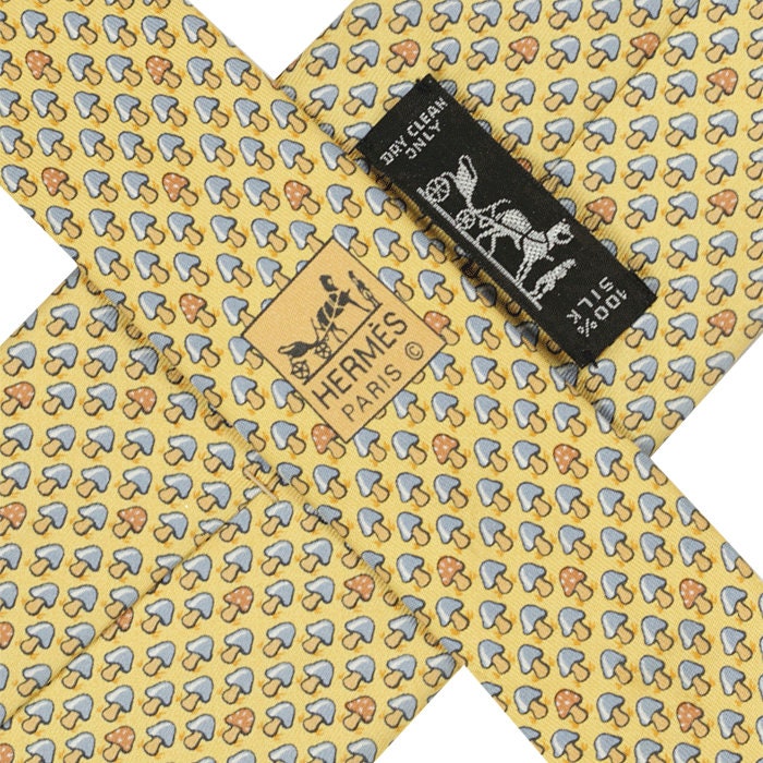 HERMES TIE Auth Mens Silk Necktie Classic Mushrooms Pattern 7923