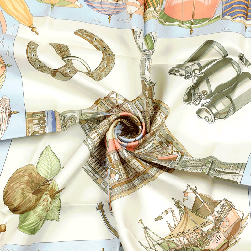 Hermes Scarf "Charmes des Plages Normandes" by Loic Dubigeon Vintage 90cm Silk