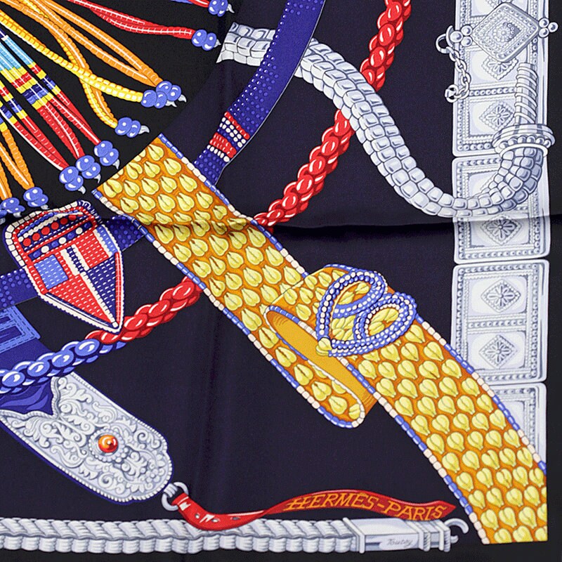 Hermes Scarf "Ceintures et Liens" by Laurence Bourthoumieux 90cm Silk