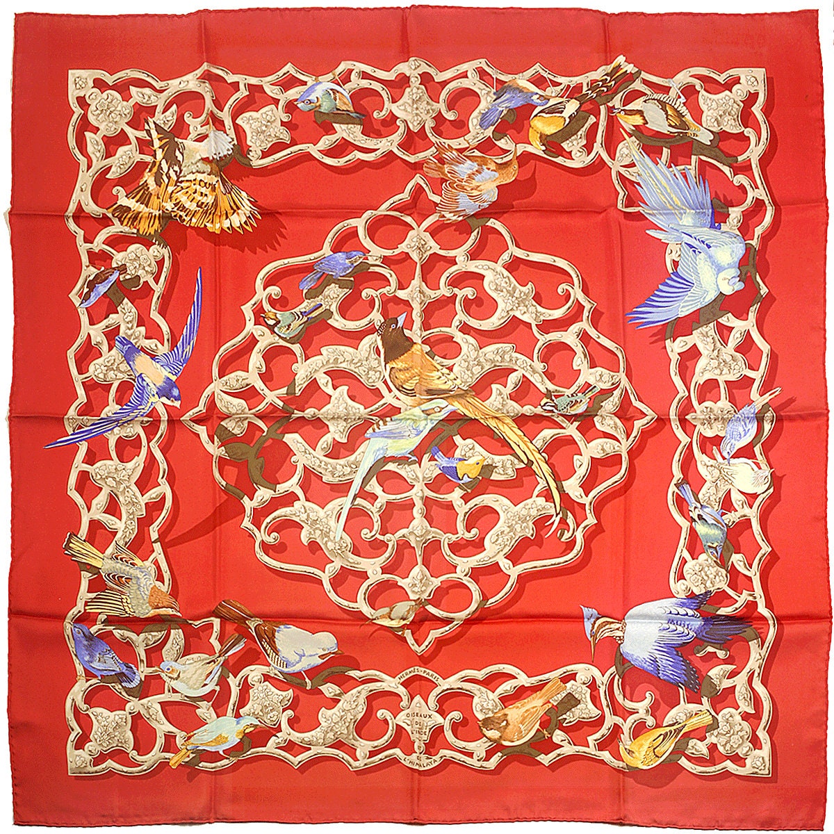 Hermes Scarf "Oiseaux de l'Inde et de l'Himalaya" by Catherine Baschet Vintage 90cm Silk | Carre Foulard