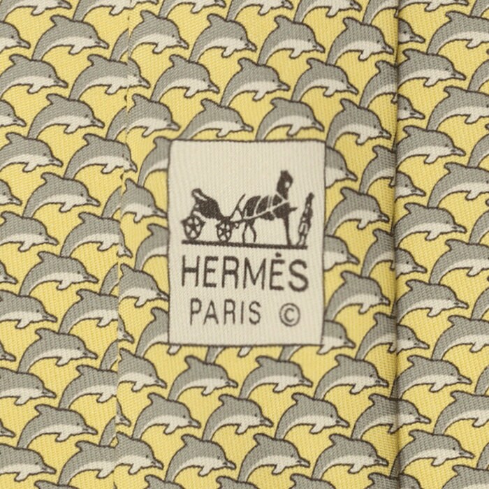 Hermes Men's Silk Tie Whimsical Dolphins Pattern 5022