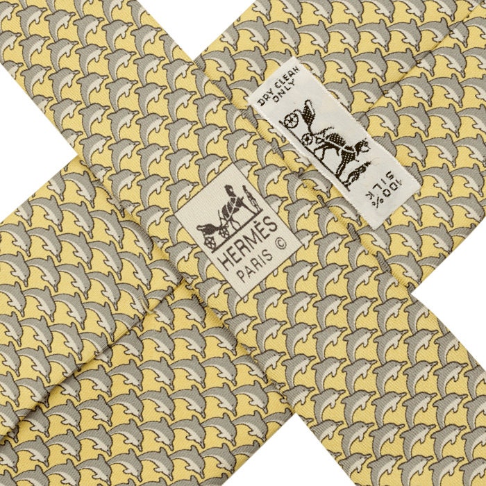 Hermes Men's Silk Tie Whimsical Dolphins Pattern 5022