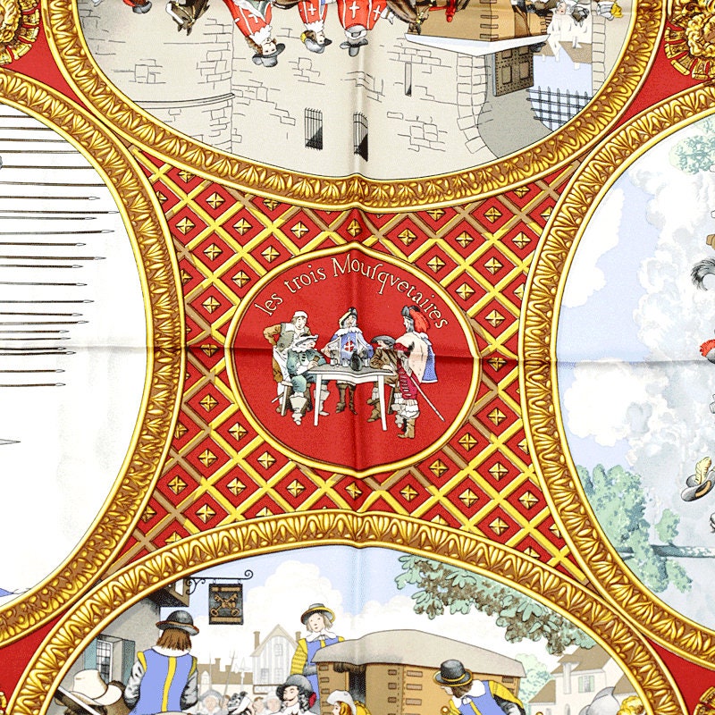 Hermes Scarf "Les Trois Mousquetaires" by Philippe Ledoux 90cm Silk