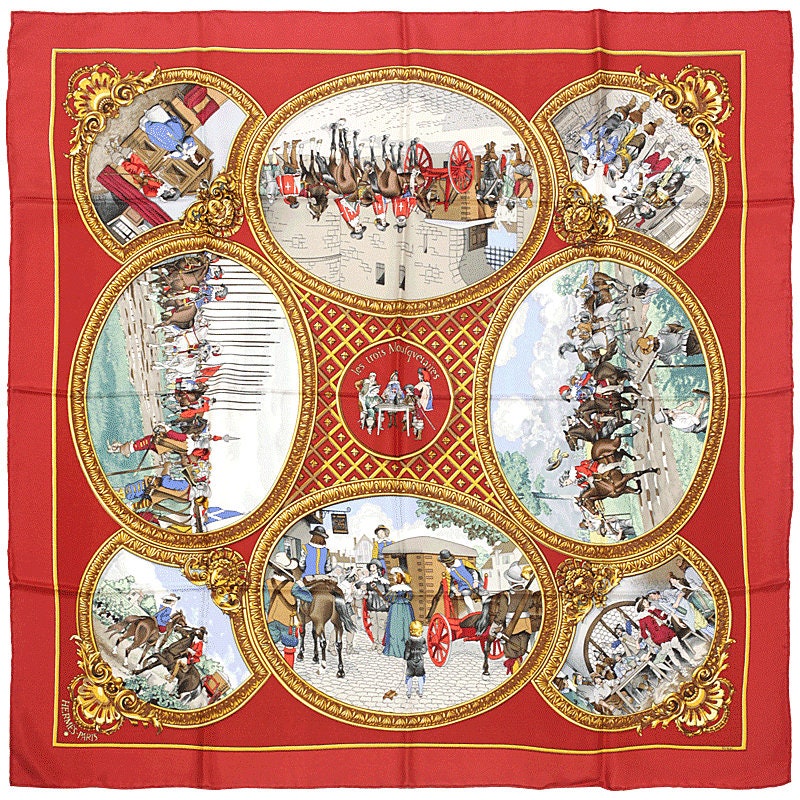 Hermes Scarf "Les Trois Mousquetaires" by Philippe Ledoux 90cm Silk