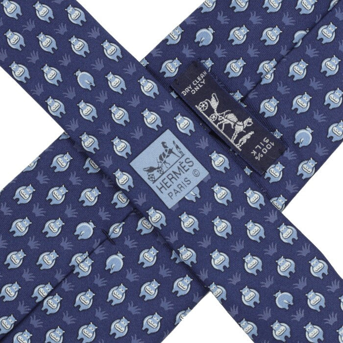 Hermes Men's Silk Tie Whimsical Hippos Pattern 5195