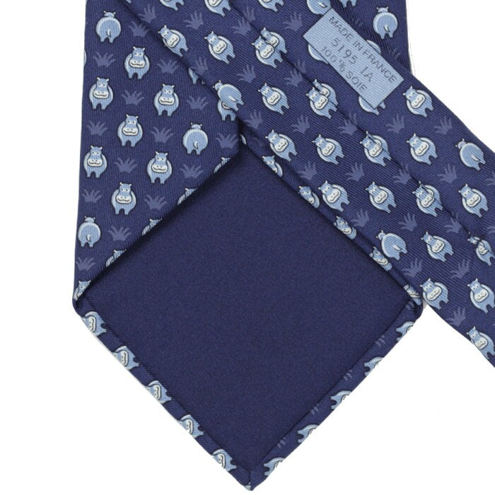 Hermes Men's Silk Tie Whimsical Hippos Pattern 5195