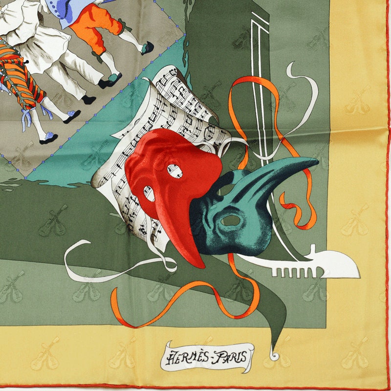 Hermes Scarf "Le Carnaval de Venise" by Hubert de Watrigant Vintage 90cm Silk Jacquard