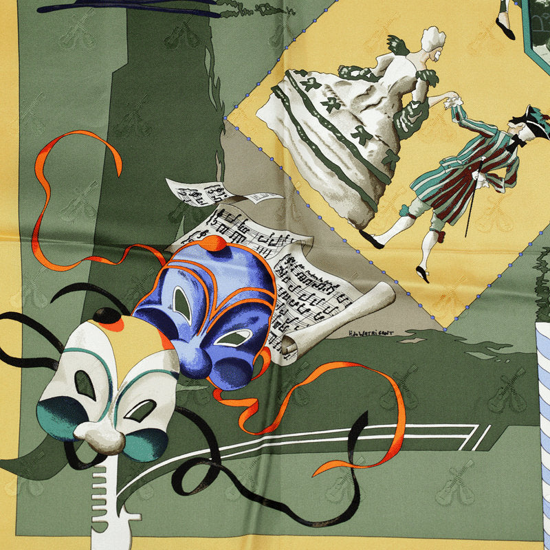 Hermes Scarf "Le Carnaval de Venise" by Hubert de Watrigant Vintage 90cm Silk Jacquard