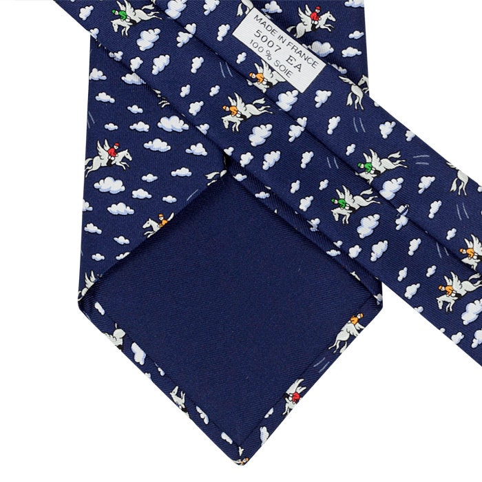 Hermes Men's Silk Tie Whimsical Pegasus Jockeys Pattern 5007