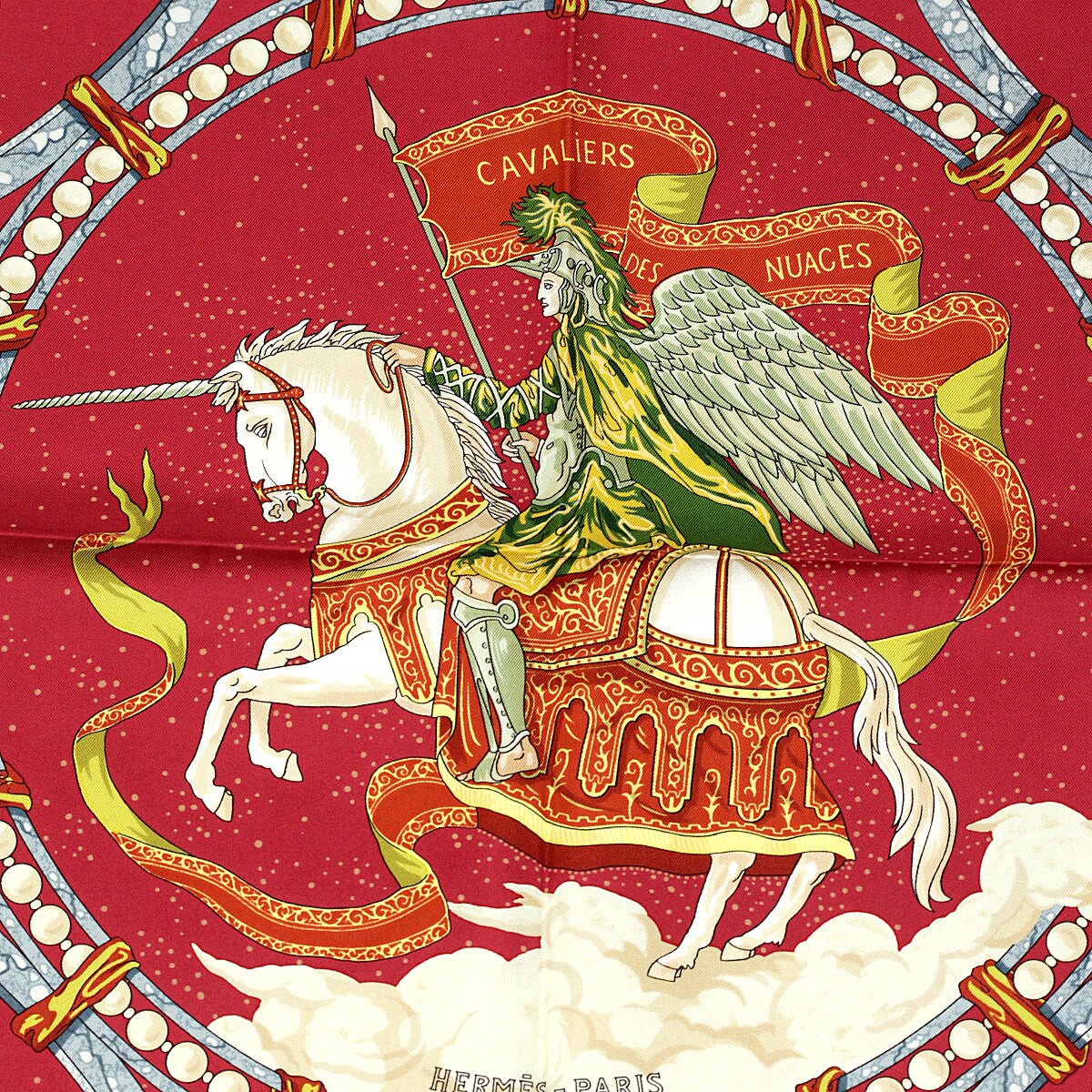 Hermes Scarf "Cavaliers des Nuages" by Jean-Christophe Donnadieu Vintage 90cm Silk