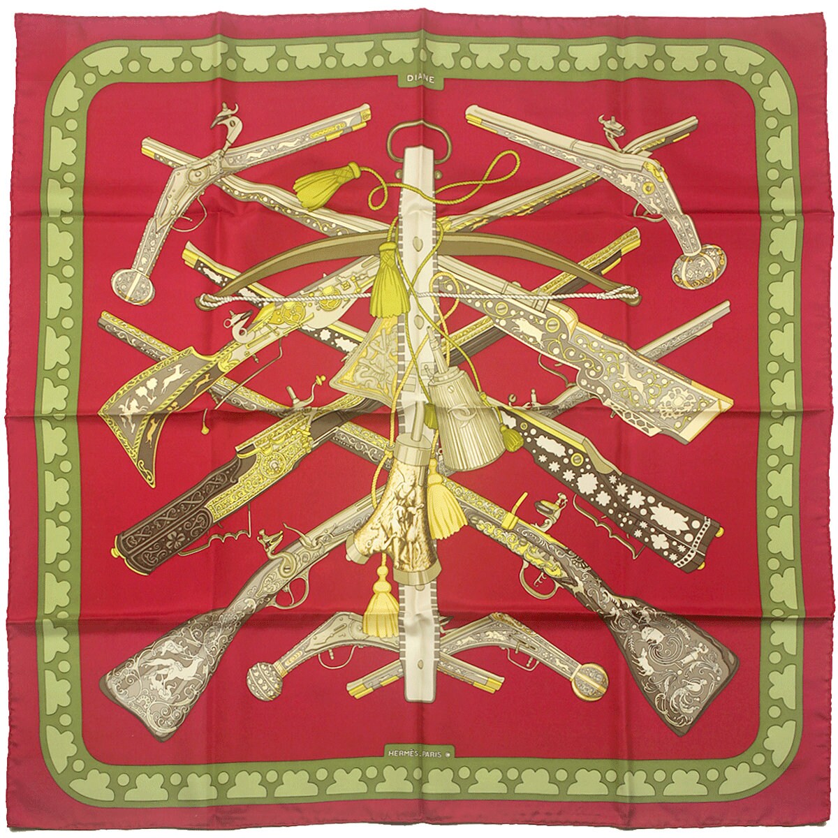 Hermes Scarf "Diane" by Henri de Linares Vintage 90cm Silk