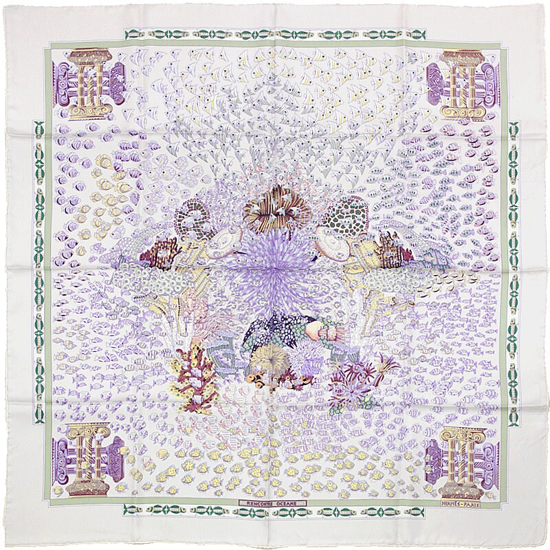 Hermes Scarf "Rencontre Oceane" by Annie Faivre 90cm Silk