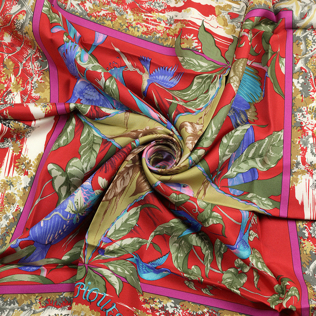 Hermes Scarf "Tropiques" by Laurence Bourthoumieux Vintage 90cm Silk