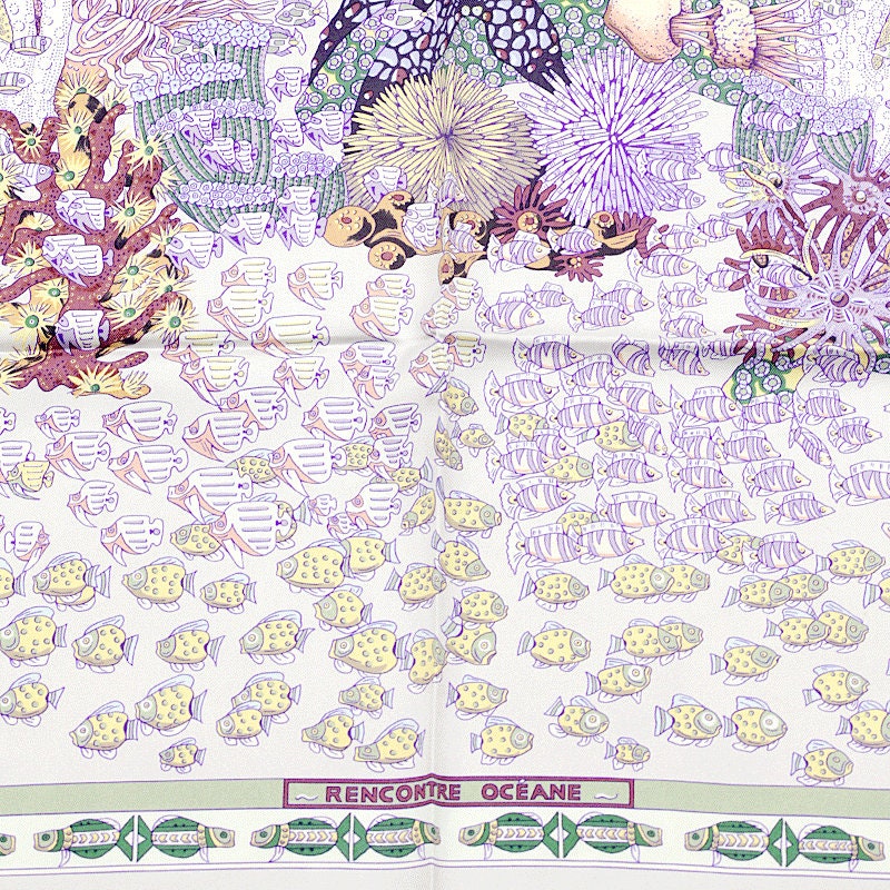 Hermes Scarf "Rencontre Oceane" by Annie Faivre 90cm Silk