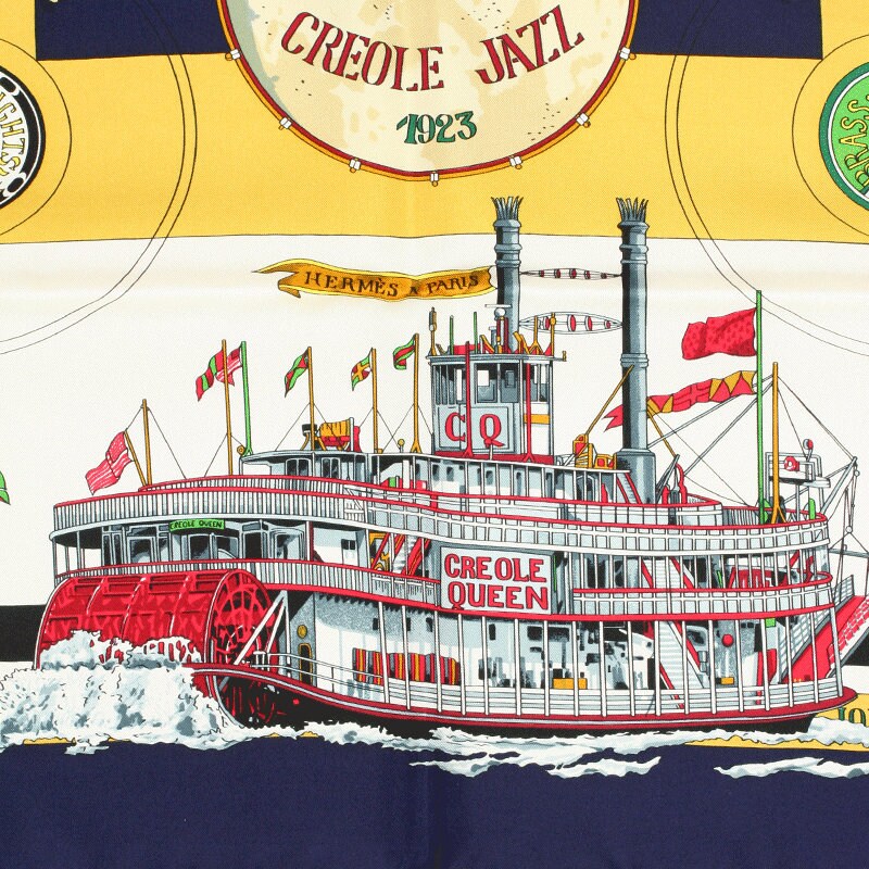 Hermes Scarf "New Orleans Creole Jazz" by Loic Dubigeon Vintage 90cm Silk