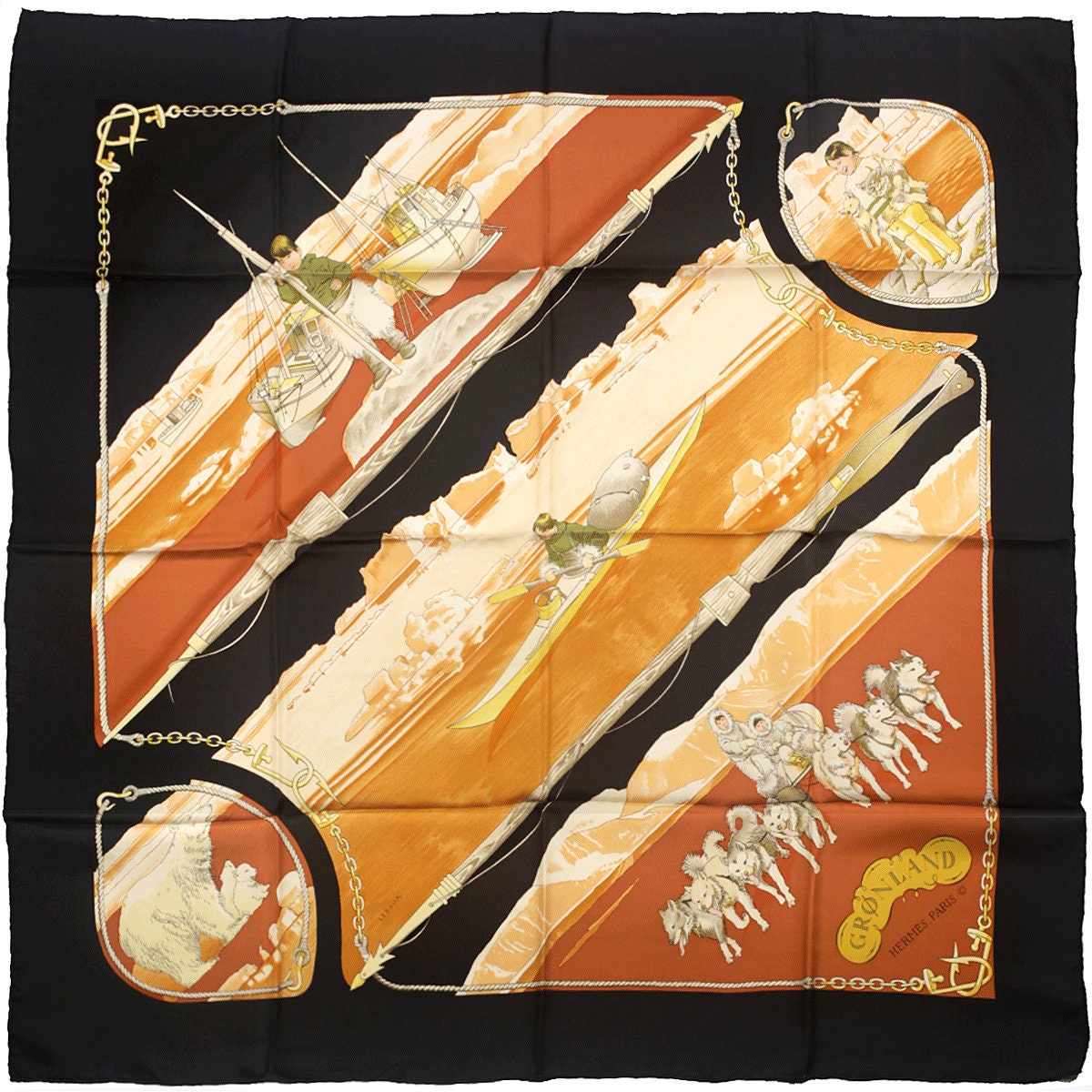 Hermes Scarf "Gronland" by Philippe Ledoux Vintage 90cm Silk
