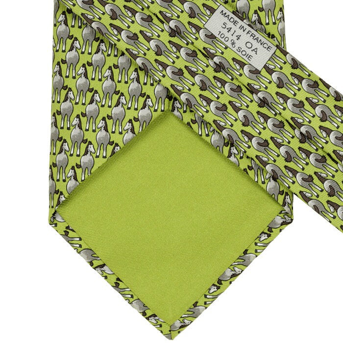 Hermes Men's Silk Tie Whimsical Horses Pattern 5414