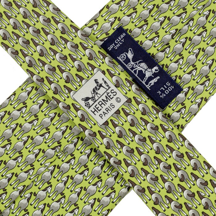 Hermes Men's Silk Tie Whimsical Horses Pattern 5414