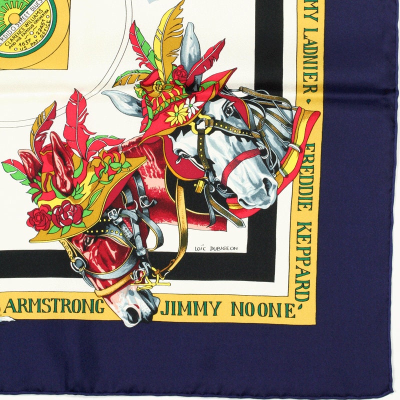 Hermes Scarf "New Orleans Creole Jazz" by Loic Dubigeon Vintage 90cm Silk