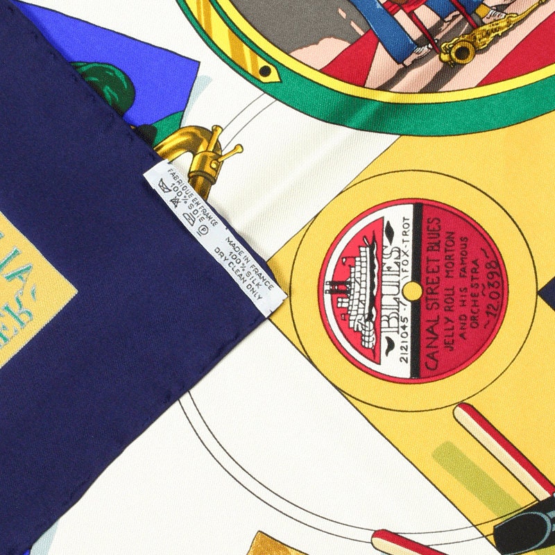 Hermes Scarf "New Orleans Creole Jazz" by Loic Dubigeon Vintage 90cm Silk