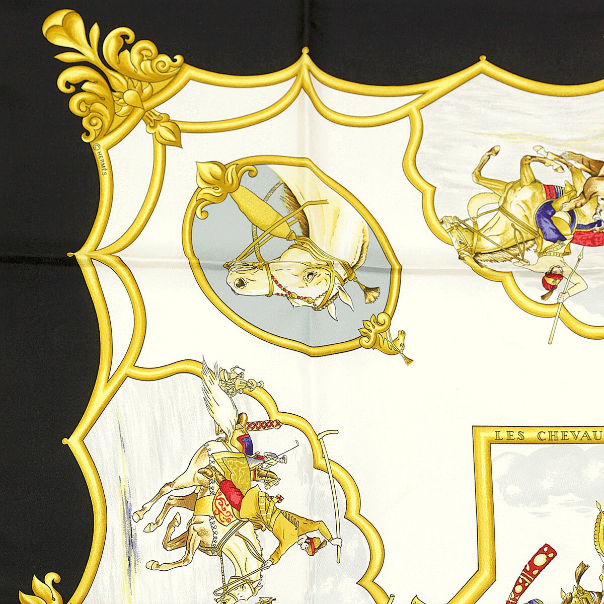 Hermes Scarf "Les Chevaux des Moghols" by Jean De Fougerolle Vintage 90cm Silk