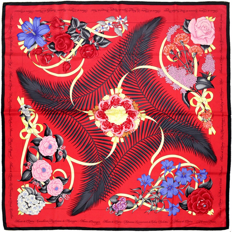 Hermes Scarf "Fleurs de l'Opera" by Julia Abadie 90cm Silk