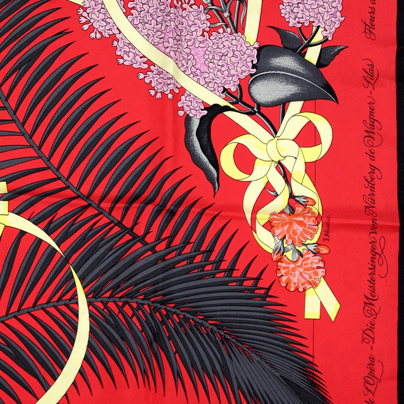 Hermes Scarf "Fleurs de l'Opera" by Julia Abadie Vintage 90cm Silk