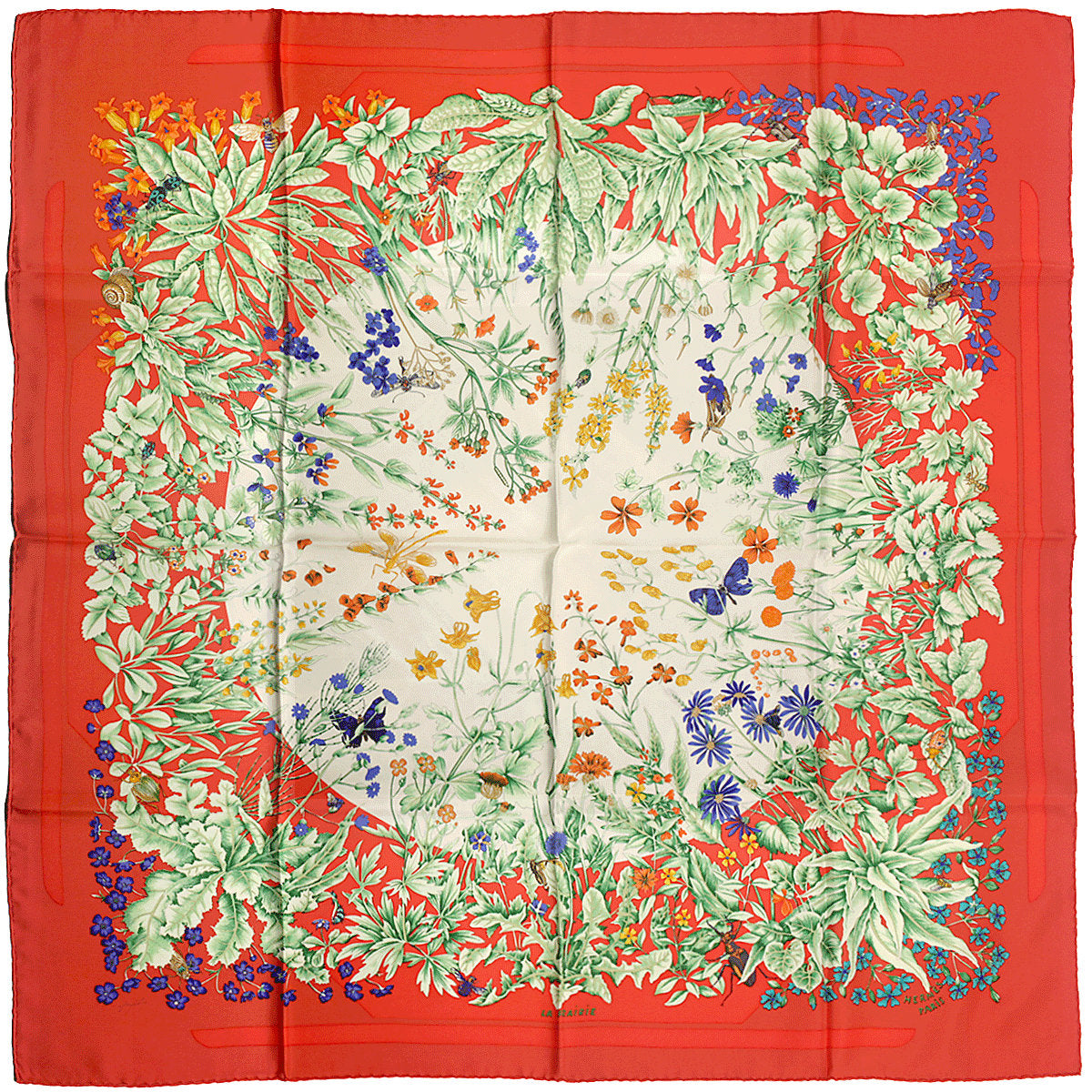 Hermes Scarf "La Prairie" by Antoine De Jacquelot Vintage 90cm Silk