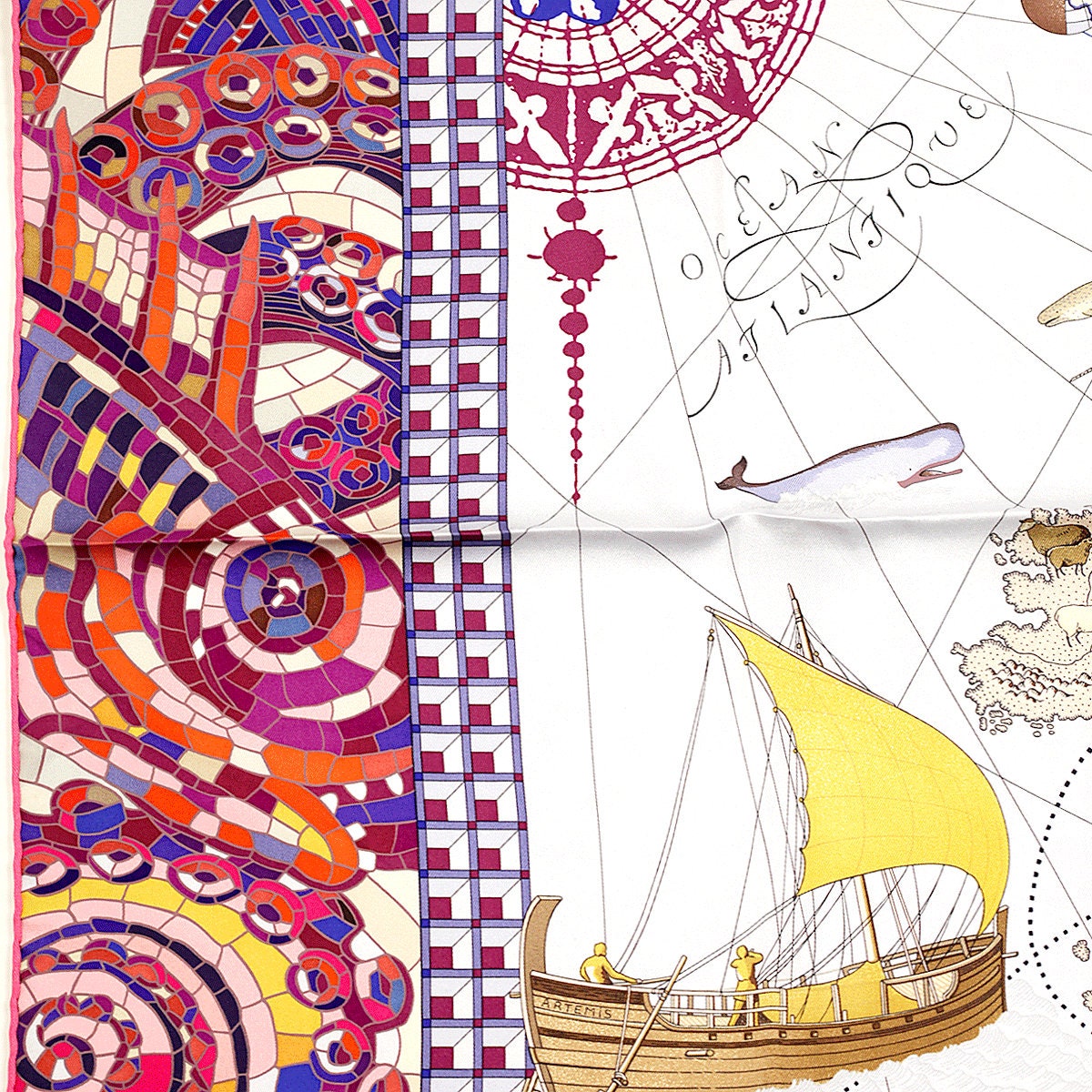 Hermes Scarf "Le Voyage de Pytheas" by Aline Honore Vintage 90cm Silk | Foulard Carre