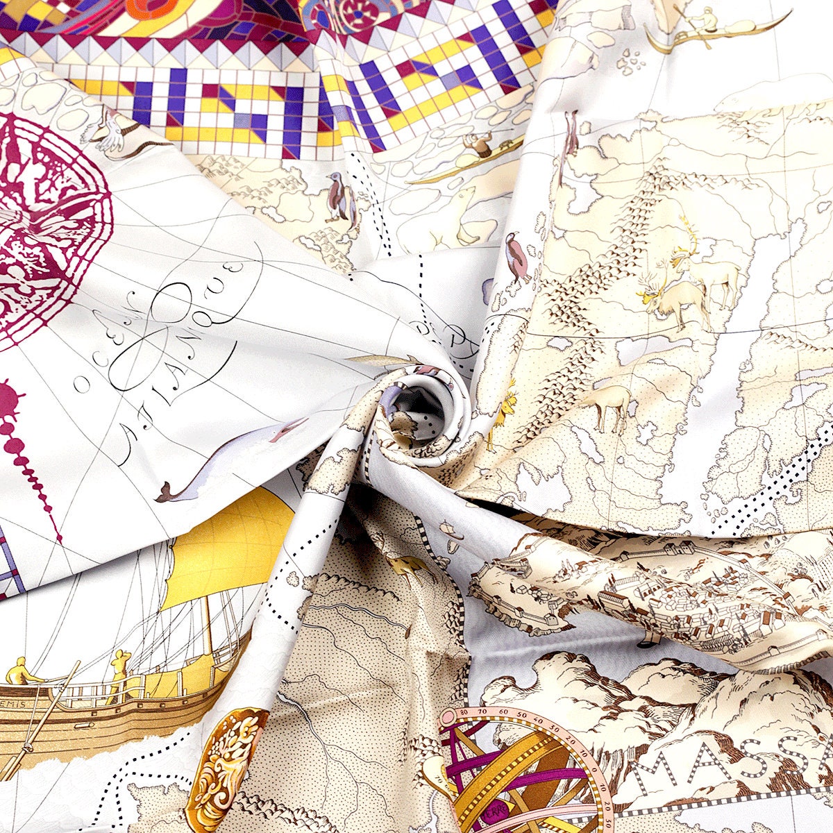 Hermes Scarf "Le Voyage de Pytheas" by Aline Honore Vintage 90cm Silk | Foulard Carre