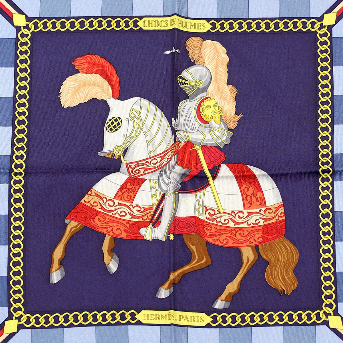 Hermes Scarf "Chocs en Plumes" by Christiane Vauzelles Vintage 90cm Silk