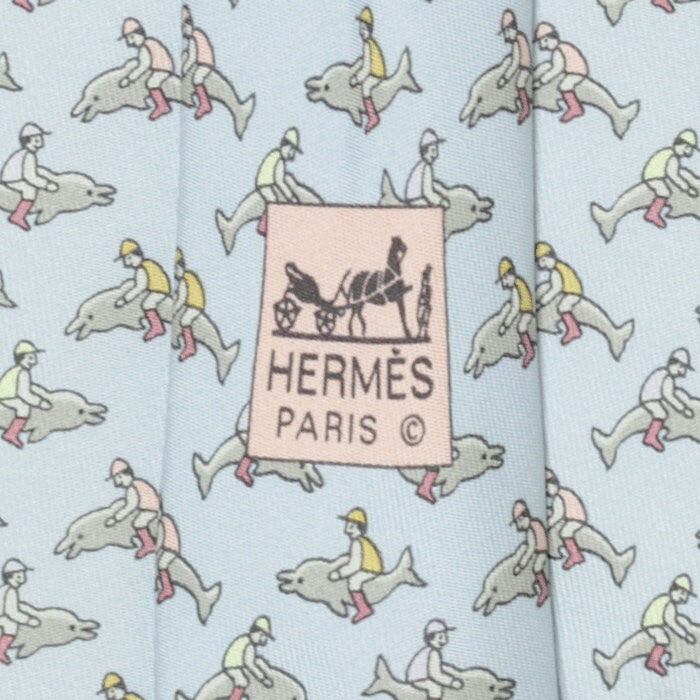 Hermes Men's Silk Tie Whimsical Dolphin Jockeys Pattern 5241 | Necktie Cravate