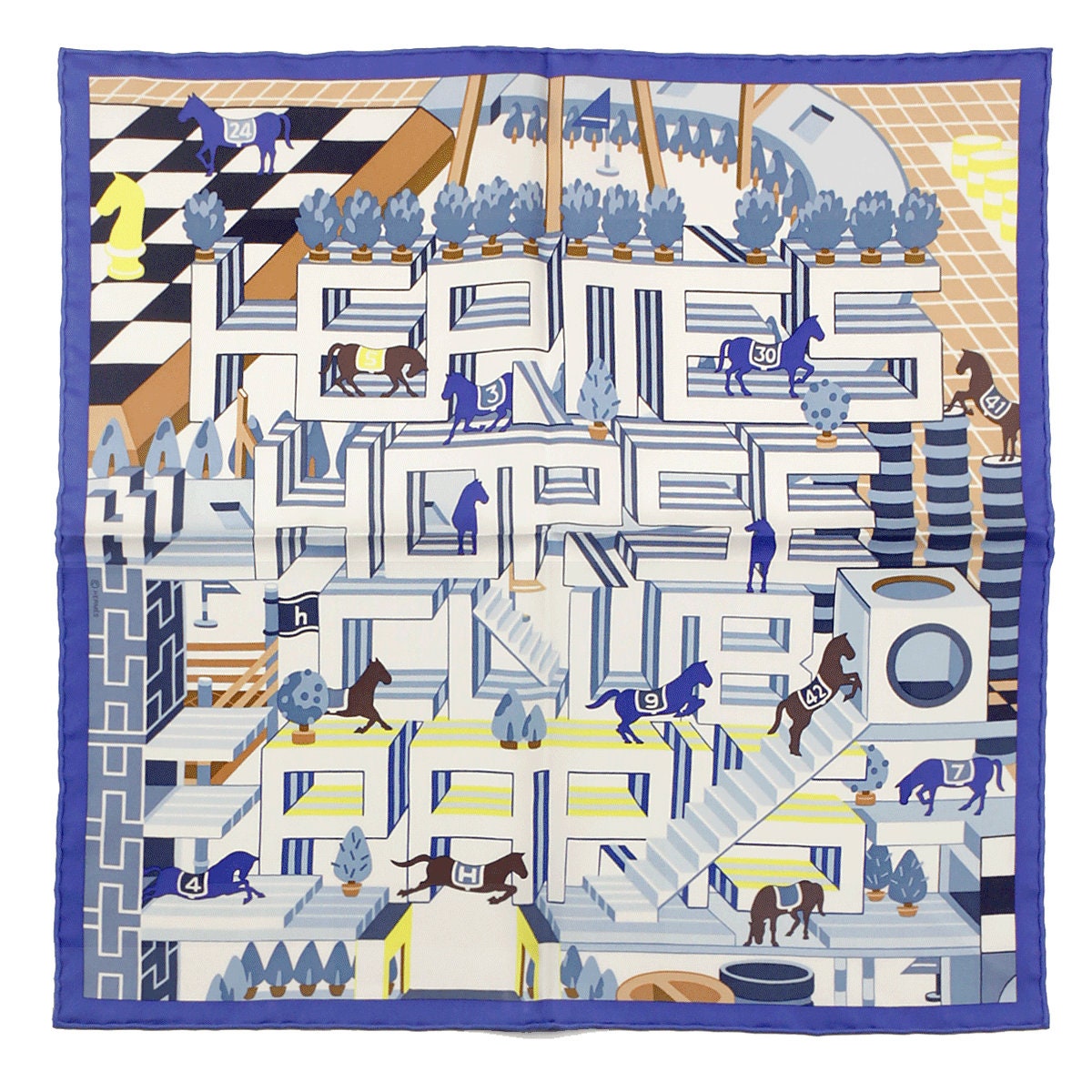 Hermes Scarf 45cm "Hermes Horse Club Detail" by Jin Kwon Silk Gavroche
