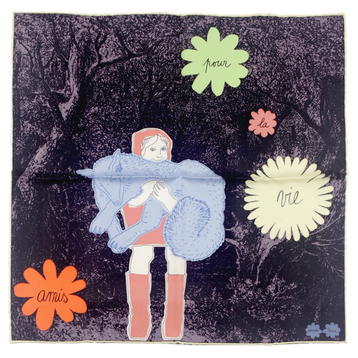 Hermes Scarf 45cm "Amis Pour la Vie" by Agathe Gonnet Silk Gavroche | NWT